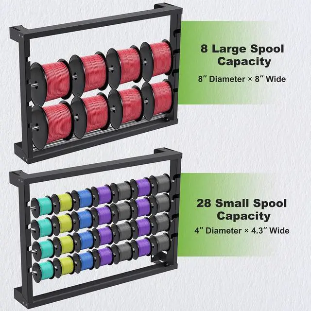 Alt view image 2 of 7 - SELEWARE Heavy Duty Wall-Mounted Wire Spool Rack Cable Reel Holder and Dispenser with 4 Adjustable Stainless Steel Rods for Industrial, Electrical, and Retail Storage and Display (Black)