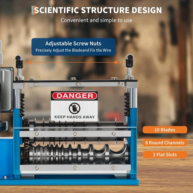 Alt view image 4 of 7 - Automatic Wire Stripper Machine, 0.06"-1.5" Capacity 88 ft/Min, 370W 10 Channels 10 Blades with Manual Hand Crank, Industrial Copper Wire Recycling Equipment