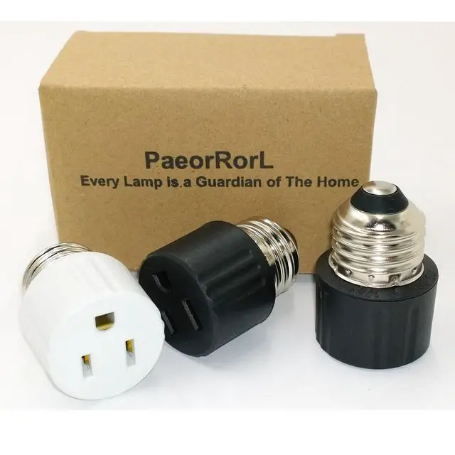 Alt view image 7 of 7 - 3 Prong Light Socket Plug Adapter, E26/E27 Base 3 Pin Bulb Socket Adapter, Polarized Screw for Light Socket Adapter Outlet, Black/White, 3 Pack