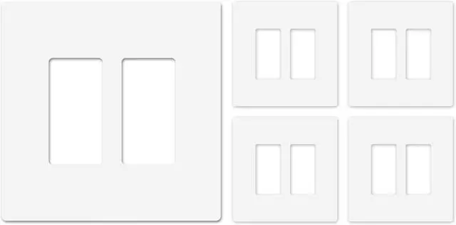 Main image of Art Plates - OVERSIZED Screwless Switch Plate - 5.5" x 5.5" - Jumbo 2 Gang Decorator GFCI Style - Unbreakable Polycarbonate - Two Gang Screwless Light Switch Cover Plate - Glossy White (5 Pack)