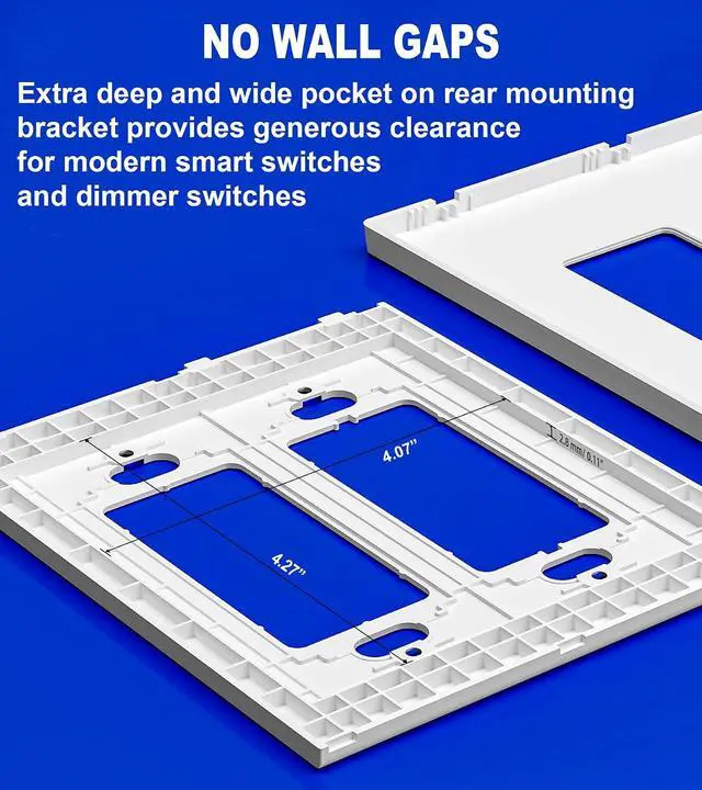 Alt view image 3 of 7 - Art Plates - OVERSIZED Screwless Switch Plate - 5.5" x 5.5" - Jumbo 2 Gang Decorator GFCI Style - Unbreakable Polycarbonate - Two Gang Screwless Light Switch Cover Plate - Glossy White (5 Pack)