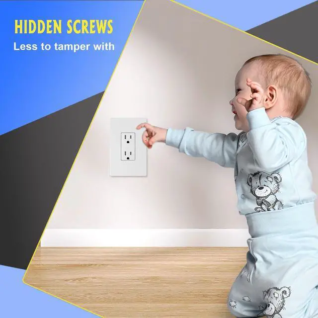 Alt view image 7 of 7 - Art Plates - OVERSIZED Screwless Switch Plate - 5.5" x 5.5" - Jumbo 2 Gang Decorator GFCI Style - Unbreakable Polycarbonate - Two Gang Screwless Light Switch Cover Plate - Glossy White (5 Pack)