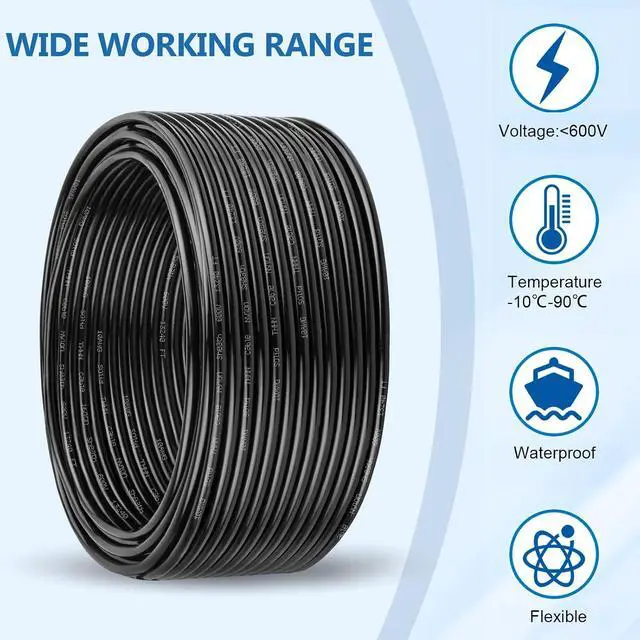 Alt view image 5 of 7 - THHN Wire 12 Gauge 100 FT, 12 AWG Solid OFC Copper Electrical Building Wire with Nylon Jacket PVC Insulation, Rated 600V for Residential, Industrial, CNC, Ground (12 Gauge, Black)
