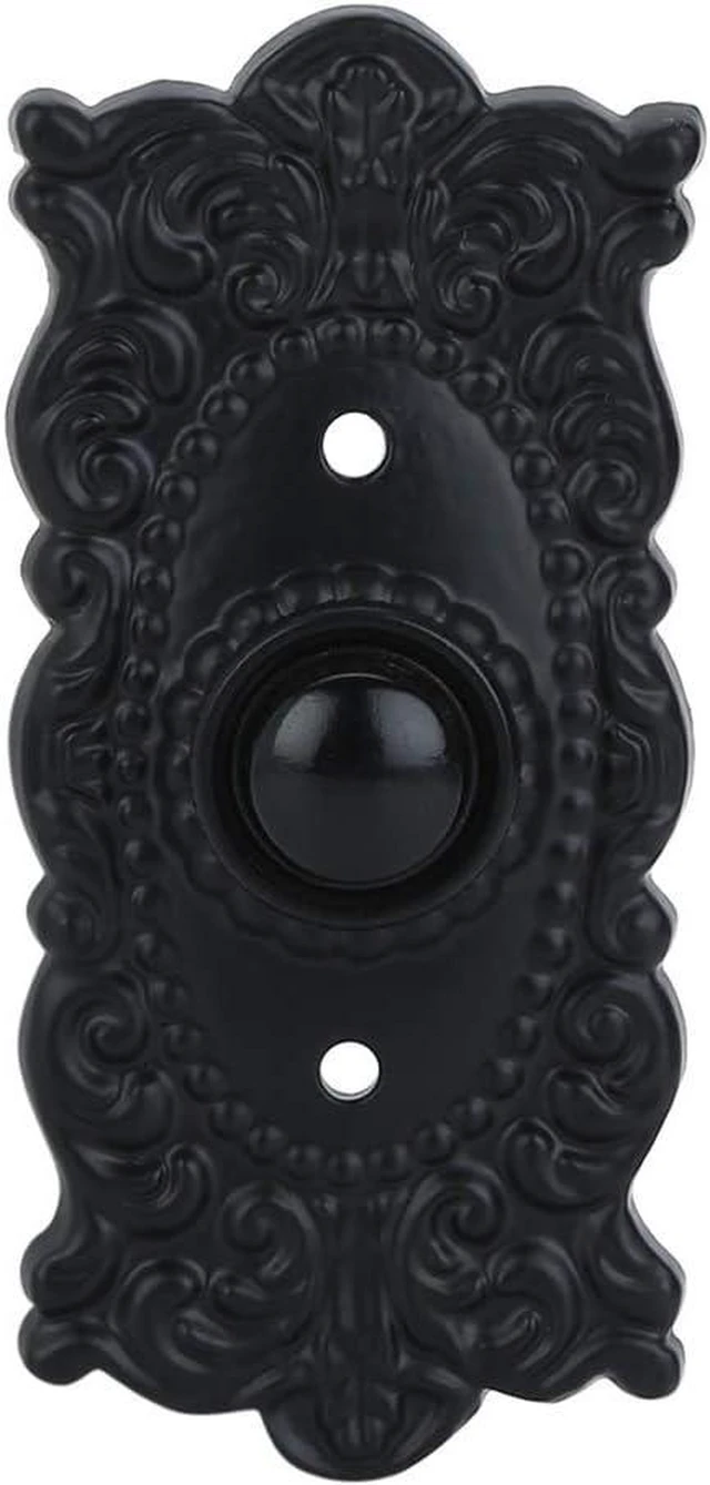 Main image of A29 Wired Iron Doorbell Chime Push Button Vintage in Black Powder Coat Finish Vintage Decorative Door Bell with Easy Installation, 3 3/8''X 1 5/8"