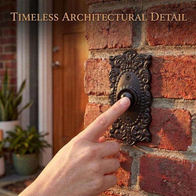 Alt view image 6 of 7 - A29 Wired Iron Doorbell Chime Push Button Vintage in Black Powder Coat Finish Vintage Decorative Door Bell with Easy Installation, 3 3/8''X 1 5/8"
