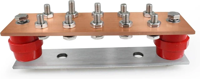 Main image of Copper Ground Busbar Kit YuJingKey, 7.87"x2.36"x 0.15" Copper Ground Bus Kit, 10 Terminal Positions and SM40 Insulators