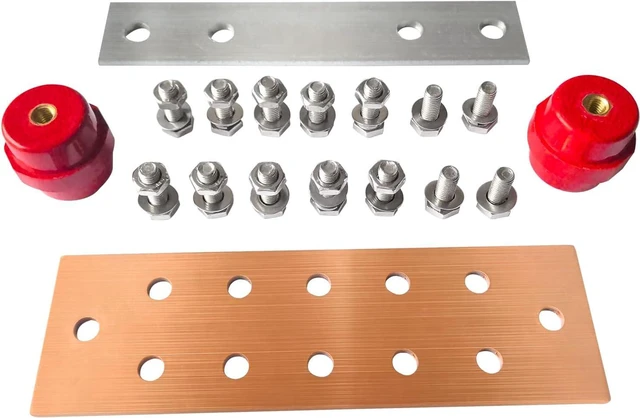 Alt view image 3 of 5 - Copper Ground Busbar Kit YuJingKey, 7.87"x2.36"x 0.15" Copper Ground Bus Kit, 10 Terminal Positions and SM40 Insulators