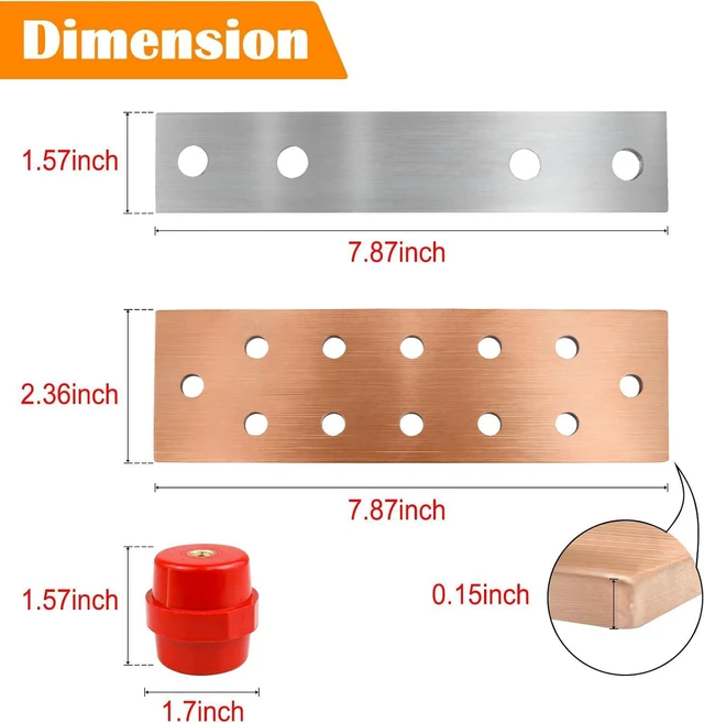 Alt view image 2 of 5 - Copper Ground Busbar Kit YuJingKey, 7.87"x2.36"x 0.15" Copper Ground Bus Kit, 10 Terminal Positions and SM40 Insulators