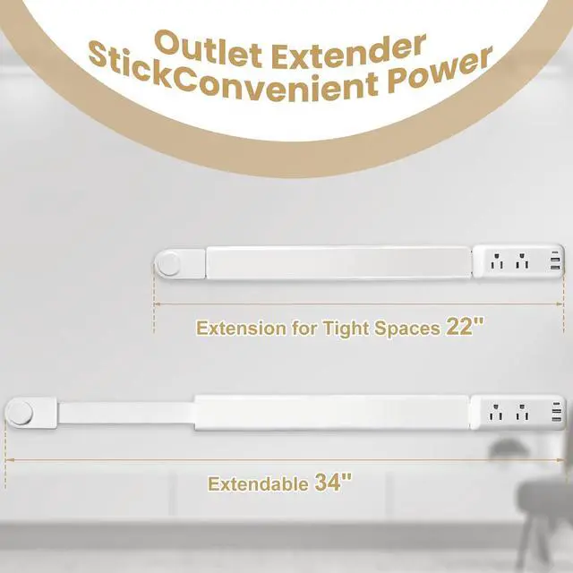 Alt view image 3 of 7 - 180° Rotating Plug Outlet Extender with 2 AC Outlets, USB-A & USB-C Ports, 23-35 Inch Extension Cord for Hard to Reach Spaces, Behind Couches, Desks & Nightstands, Power Socket Expander