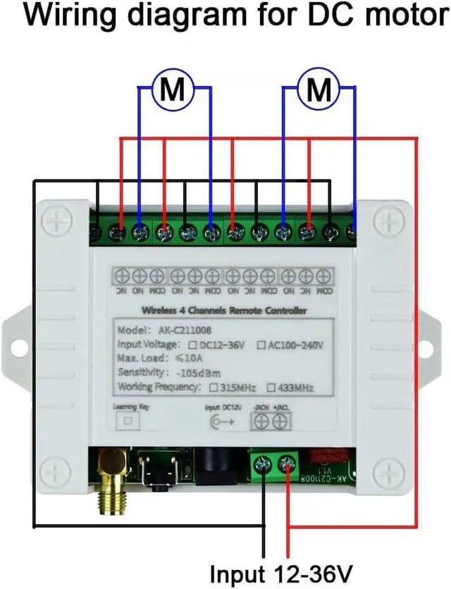 Alt view image 4 of 6 - DC 12V 24V 36V Wireless Remote Control Switch 433Mhz 4CH Remote Relay Receiver with 2 Transmitters Use for Wireless Control and More