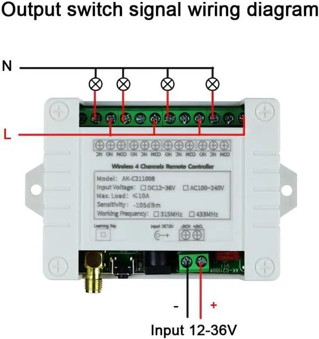 Alt view image 5 of 6 - DC 12V 24V 36V Wireless Remote Control Switch 433Mhz 4CH Remote Relay Receiver with 2 Transmitters Use for Wireless Control and More