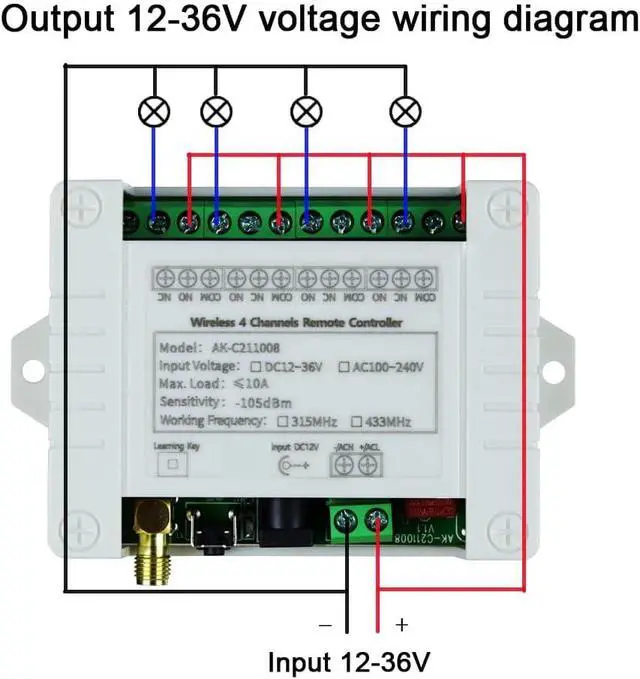 Alt view image 3 of 6 - DC 12V 24V 36V Wireless Remote Control Switch 433Mhz 4CH Remote Relay Receiver with 2 Transmitters Use for Wireless Control and More