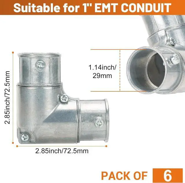 Alt view image 2 of 6 - 1 Inch EMT Conduit Inside Corner Pull Elbows, 90 Degree EMT to EMT Coupling with Detachable Capped Cover, Zinc Die-Cast, Secure Set Screw Design(6PCS)