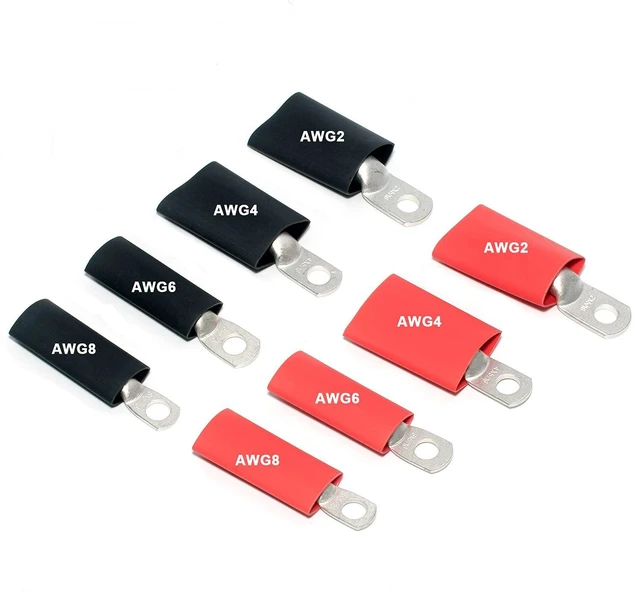 Alt view image 5 of 7 - 100PCS AWG Gauge 8 6 4 2 Tinned Copper Wire Lugs Ring Terminals Heavy Duty Closed-End Electrical Cable Battery Terminal Connectors with Heat Shrink Tubings Assortment Kit, DCL50A