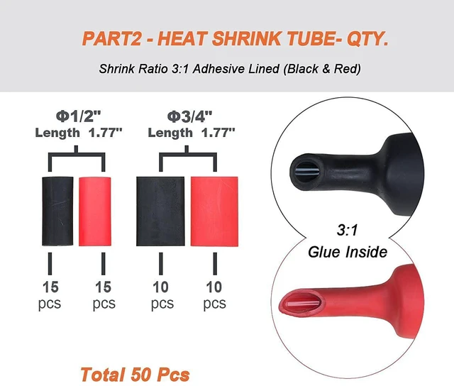 Alt view image 4 of 7 - 100PCS AWG Gauge 8 6 4 2 Tinned Copper Wire Lugs Ring Terminals Heavy Duty Closed-End Electrical Cable Battery Terminal Connectors with Heat Shrink Tubings Assortment Kit, DCL50A
