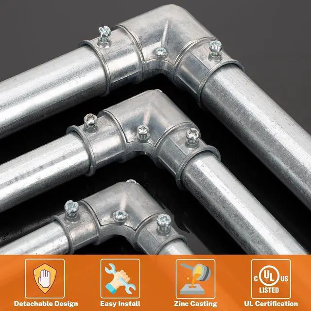 Alt view image 5 of 6 - 1 Inch EMT Conduit Inside Corner Pull Elbows, 90 Degree EMT to EMT Coupling with Detachable Capped Cover, Zinc Die-Cast, Secure Set Screw Design(6PCS)