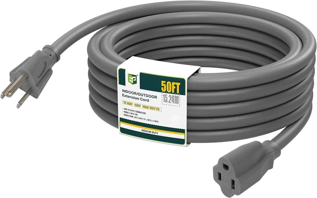 Main image of EP 50 Ft Outdoor Extension Cord - 16/3 SJTW Gray Electrical Cable with 3 Prong Grounded Plug