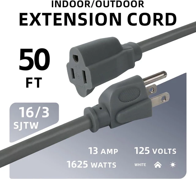 Alt view image 2 of 7 - EP 50 Ft Outdoor Extension Cord - 16/3 SJTW Gray Electrical Cable with 3 Prong Grounded Plug