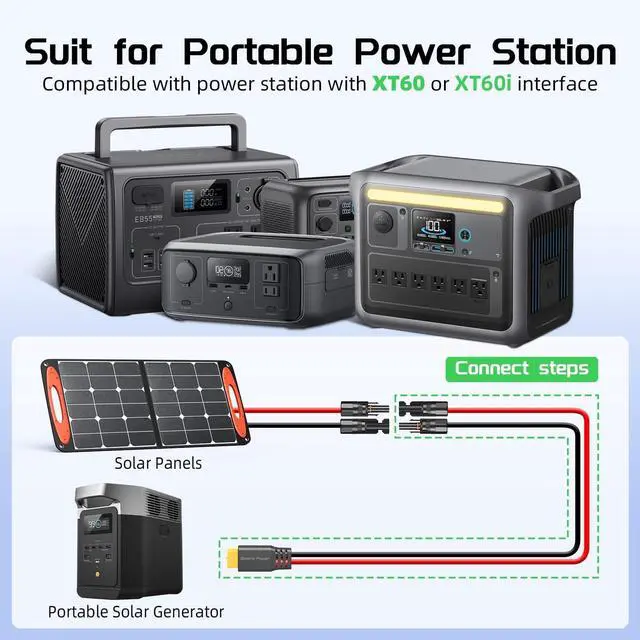 Alt view image 2 of 7 - Bateria Power 10 Feet Solar to XT60 Extension Cable, 12AWG Solar Panel Connector to XT60 Charge Adapter for Connecting to Portable Power Station, RV, EcoFlow, Anker, BLUETTI & Generator