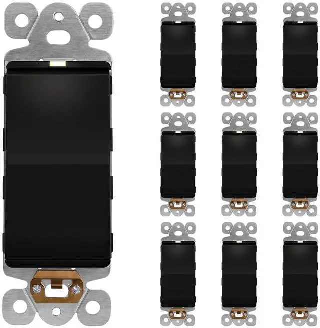 Main image of LIDER Minimalist Design Matte Finish Lighted Decorator Switch, Frameless Paddle Light Switch with Locator Light, Grounding Screw, 3-Way or Single Pole, 15A 120V, UL Listed,LS15-3W-BK10P, Black,10 Pack