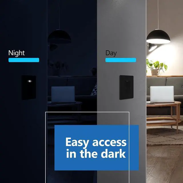Alt view image 7 of 7 - LIDER Minimalist Design Matte Finish Lighted Decorator Switch, Frameless Paddle Light Switch with Locator Light, Grounding Screw, 3-Way or Single Pole, 15A 120V, UL Listed,LS15-3W-BK10P, Black,10 Pack