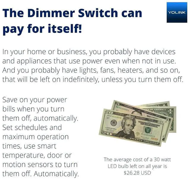 Alt view image 4 of 7 - YoLink Smart Dimmer Switch, Alexa, Google, IFTTT Integration, Neutral Wire & YoLink Hub is Required