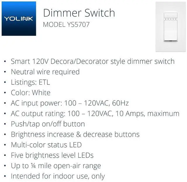 Alt view image 2 of 7 - YoLink Smart Dimmer Switch, Alexa, Google, IFTTT Integration, Neutral Wire & YoLink Hub is Required