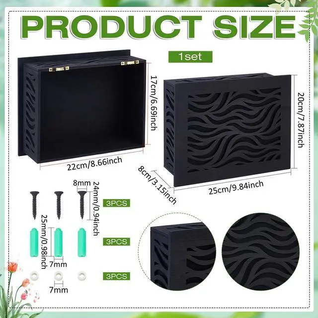 Alt view image 2 of 5 - CUTHOLLOW Doorbell Chime Cover Box Plate for Wall Inside, Aesthetic Water Grass Pattern Wooden Doorbell Cover for Home, Universal Fit and Easy to Install Decorative Modern Doorbell Box Only, Black