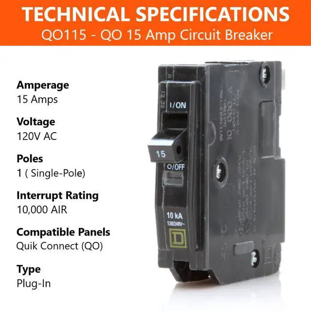 Alt view image 2 of 7 - Square D Qo115 Qo 15 Amp Genuine Circuit Breaker Kit (Pack of 2), Monopolar, 15A, 120V, 10Ka Ic, Plug-In For Load Centers And Qo Panels, Visi-Trip, New For Replacement.