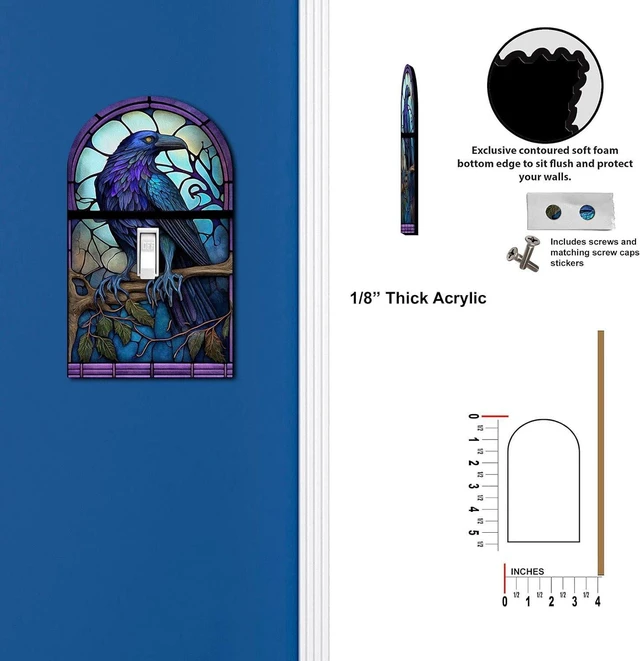 Alt view image 2 of 4 - Stained Glass Look Crow - Single Gang Light Switch
