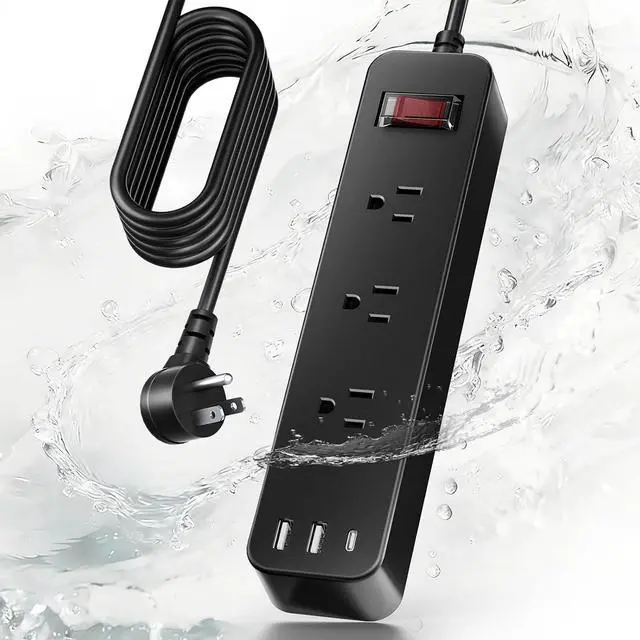 Main image of Outdoor Power Strip Weatherproof, IPX6 Waterproof Surge Protector, Shockproof with 3 Wide Outlet & 3 USB Ports, 6FT Long Extension Cord, Wall Mountable for Outdoor Garden, Patio & Camping (6 FT)