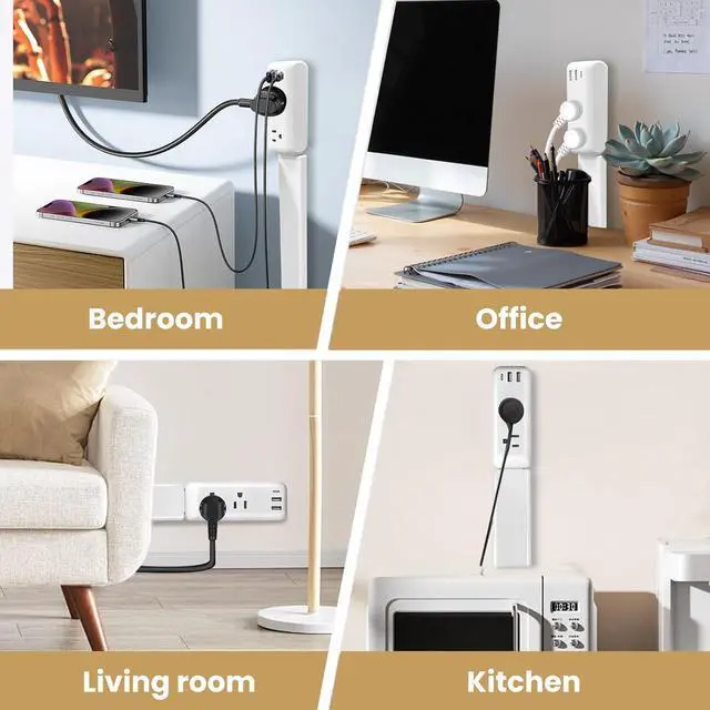 Alt view image 7 of 7 - 180° Rotating Plug Outlet Extender with 2 AC Outlets, USB-A & USB-C Ports, 23-35 Inch Extension Cord for Hard to Reach Spaces, Behind Couches, Desks & Nightstands, Power Socket Expander
