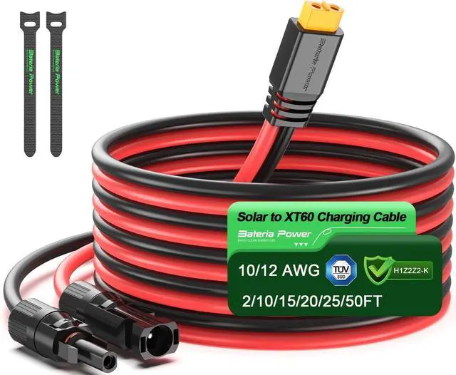Main image of Bateria Power 10 Feet Solar to XT60 Extension Cable, 12AWG Solar Panel Connector to XT60 Charge Adapter for Connecting to Portable Power Station, RV, EcoFlow, Anker, BLUETTI & Generator