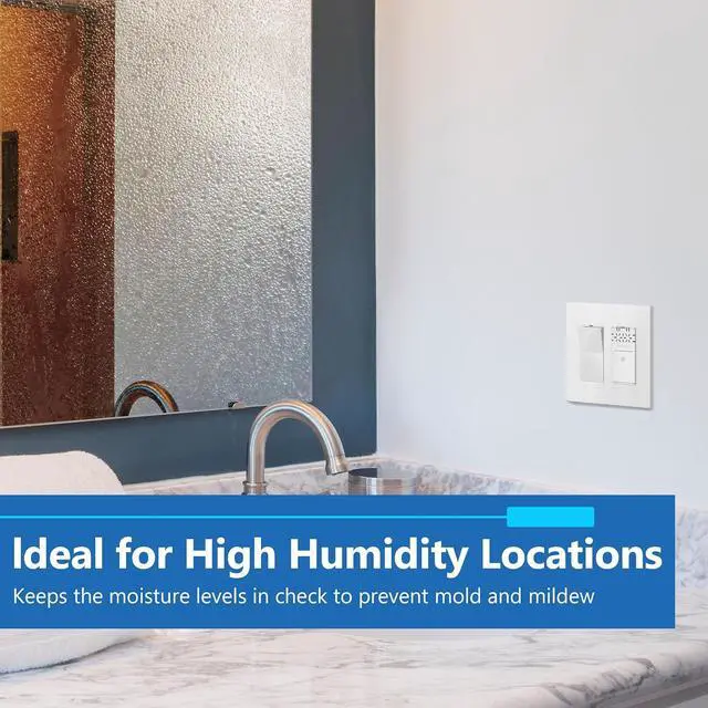 Alt view image 3 of 7 - LIDER No Needed Neutral Wire Humidity Sensor Switch, Automatic Moisture Detection, Air Circulator, Automated Bathroom Fan Control, Adjustable Time, 1 Pole