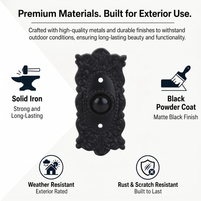 Alt view image 4 of 7 - A29 Wired Iron Doorbell Chime Push Button Vintage in Black Powder Coat Finish Vintage Decorative Door Bell with Easy Installation, 3 3/8''X 1 5/8"