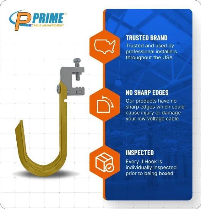 Alt view image 4 of 7 - 2 Inch Heavy Duty Metal Cable & Wire Support J-Hook Hangers with Beam Clamp - 25 pack