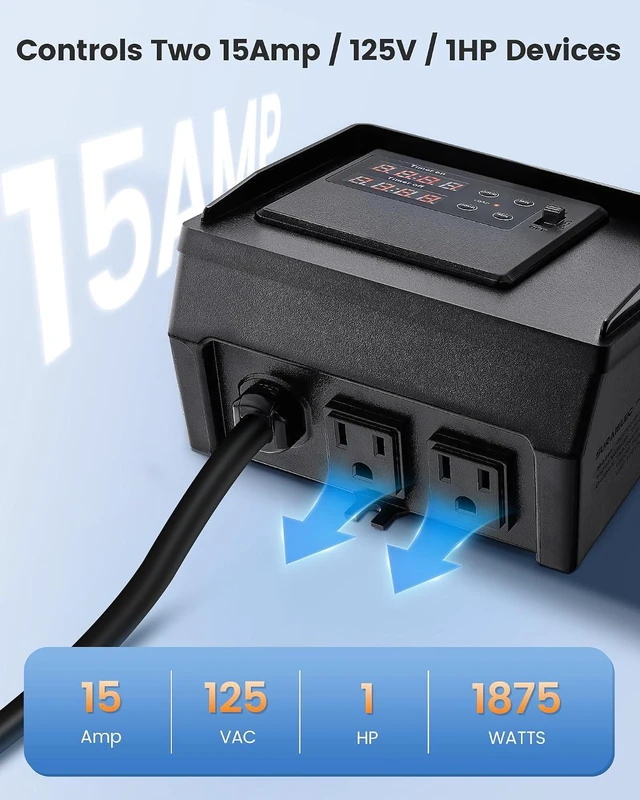 Alt view image 3 of 7 - SURAIELEC Infinite Cycle Pool Timer for Above Ground Pools, Plug-in Digital Cycle Timer with Dual Outlets, 15A 125V 1HP, Weatherproof Outdoor Timers for Pool Pumps, Salt Systems, Irrigation Equipment