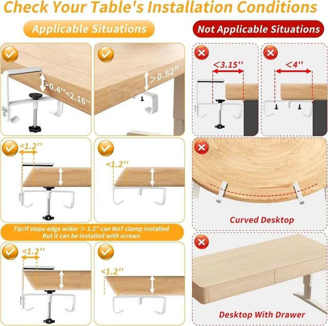 Alt view image 4 of 7 - No Drill Under Desk Cable Management, 28" Under Desk Cable Management with Clamp/Screw, Table Under Desk Organizer, Large Cord Organizer Desk Tray for Standing Desks Home Office White