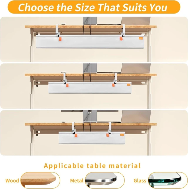 Alt view image 6 of 7 - No Drill Under Desk Cable Management, 28" Under Desk Cable Management with Clamp/Screw, Table Under Desk Organizer, Large Cord Organizer Desk Tray for Standing Desks Home Office White