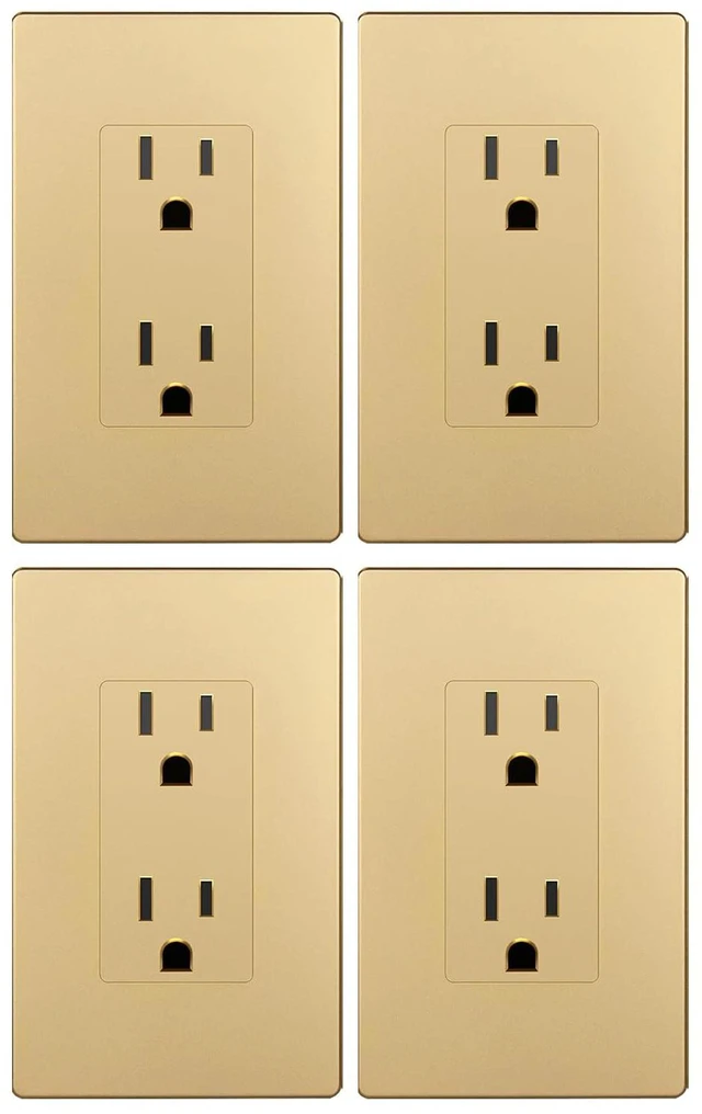 Main image of LIDER Matte Finish Decorator Receptacle with Interchangeable Face Cover, Child Safe Tamper-Resistant Wall Outlet with Screwless Wall Plate, 15A 125V, UL Listed, LR15-TR-GDSWP4P, Gold, 4 Pack