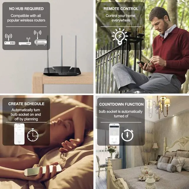 Alt view image 4 of 7 - QIACHIP Wifi E27 Lamp Socket, Wireless, 110-220V, App Control, Timer, Scenes, Alexa & Google Compatible