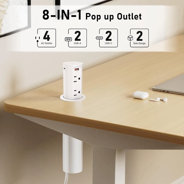Alt view image 2 of 7 - Pop Up Outlet for Countertop 2.5-Inch,Recessed Power Strip,20W USB C,4 Outlets,Space Saver for Kitchen,Office Desk,Tamper Resistant Receptacle,ETL Listed (White)