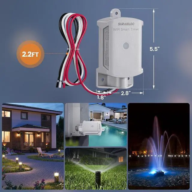 Alt view image 7 of 7 - SURAIELEC 15 AMP WiFi Smart Timer Switch for Outdoor Electrical Boxes, 120V WiFi Pool Timer, for Waterproof Outlet Junction Box, Pool Light, Driveway Lighting, Security System, Holiday Decorations