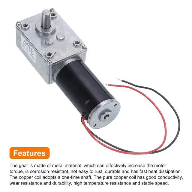 Alt view image 2 of 6 - MECCANIXITY DC 12V High Torque Turbine Worm Geared Motor with 8mm Shaft 110RPM Geared Motor with Wire for Electric Fireplace