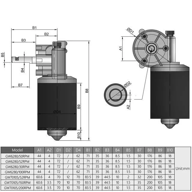 Alt view image 2 of 7 - Fielect DC 24V 100RPM Reversible Worm Geared Motor High Torque Electric Gear Motor Turbine Worm Gear Box Reduction Motor, Right Shaft GW6280