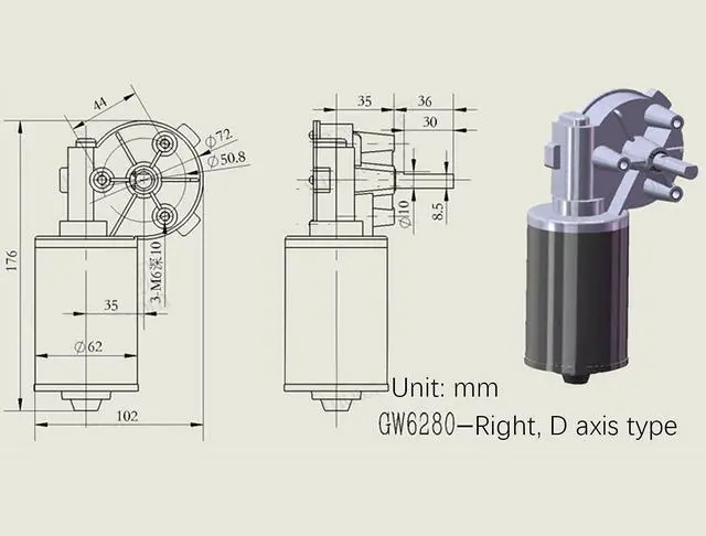 Alt view image 7 of 7 - Fielect DC 24V 100RPM Reversible Worm Geared Motor High Torque Electric Gear Motor Turbine Worm Gear Box Reduction Motor, Right Shaft GW6280