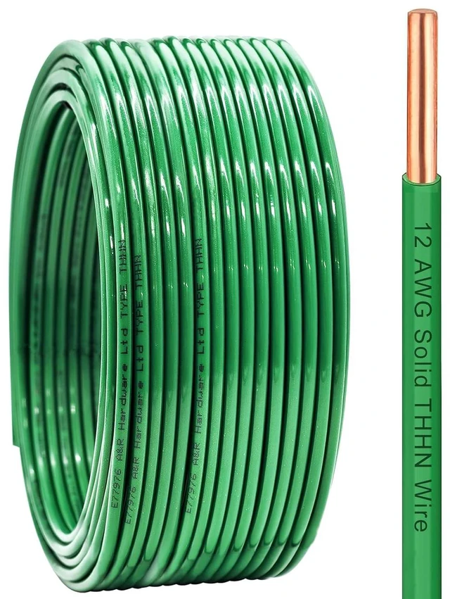 Main image of 12 Gauge THHN Wire 50 FT Rated 600V OFC Cable, 12 AWG Solid Copper Wire with Nylon Jacket for Building Residential, CNC, Ground, Industrial (12 Gauge, Green)
