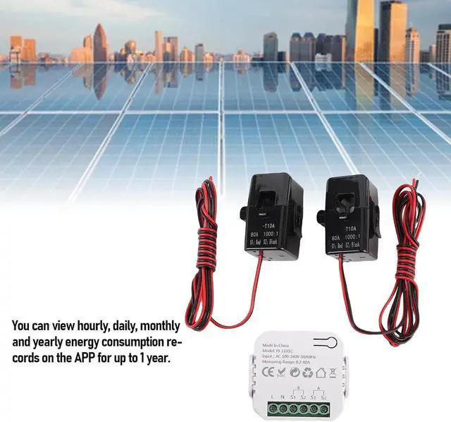 Alt view image 6 of 7 - WALFRONT Single Phase Smart Power Meter WiFi Energy Monitor with 80A Clamps Real Time Electricity Usage Tracking for Home Solar Panels Electrical Panel