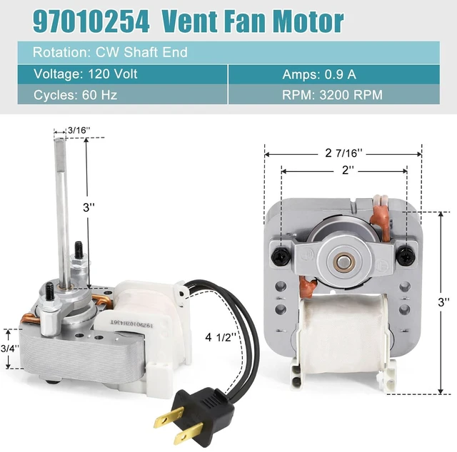 Alt view image 2 of 7 - 99080351, 97010254 Fan Motor Replacement for Broan Nutone 162, 164, 162-K, 162-G, 162-L, 164-K, 164-M, 164-J, 9427P-R01, 9417DN-R01, 9427P-R01, 9417DN-R02, 9427P-R02 Bathroom Heater Vent Fan Motor
