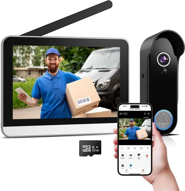 Main image of Wireless Video Doorbell Camera with 7 Inch Monitor, Home Video Door Phone Intercom System, 2-Way Audio, PIR Motion Detection, Local Storage, No Monthly Fee, Tuya Smart APP
